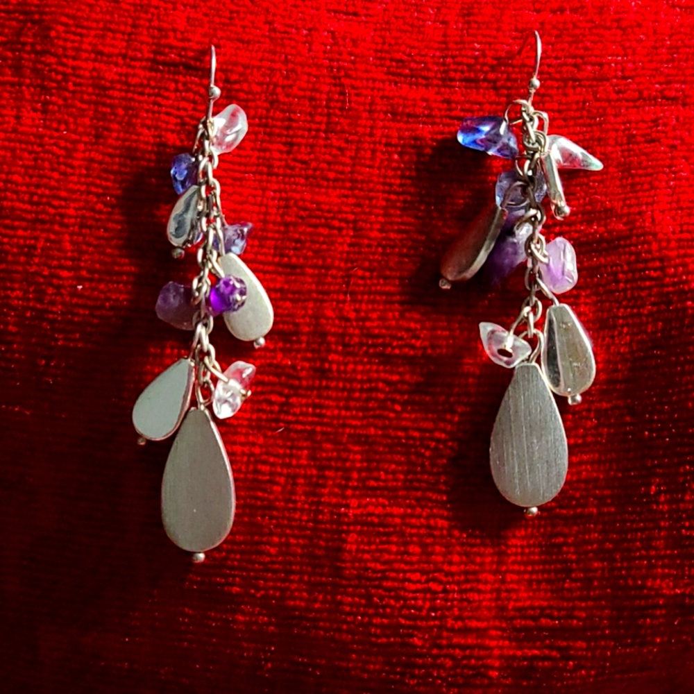 Long silver and amethyst earrings